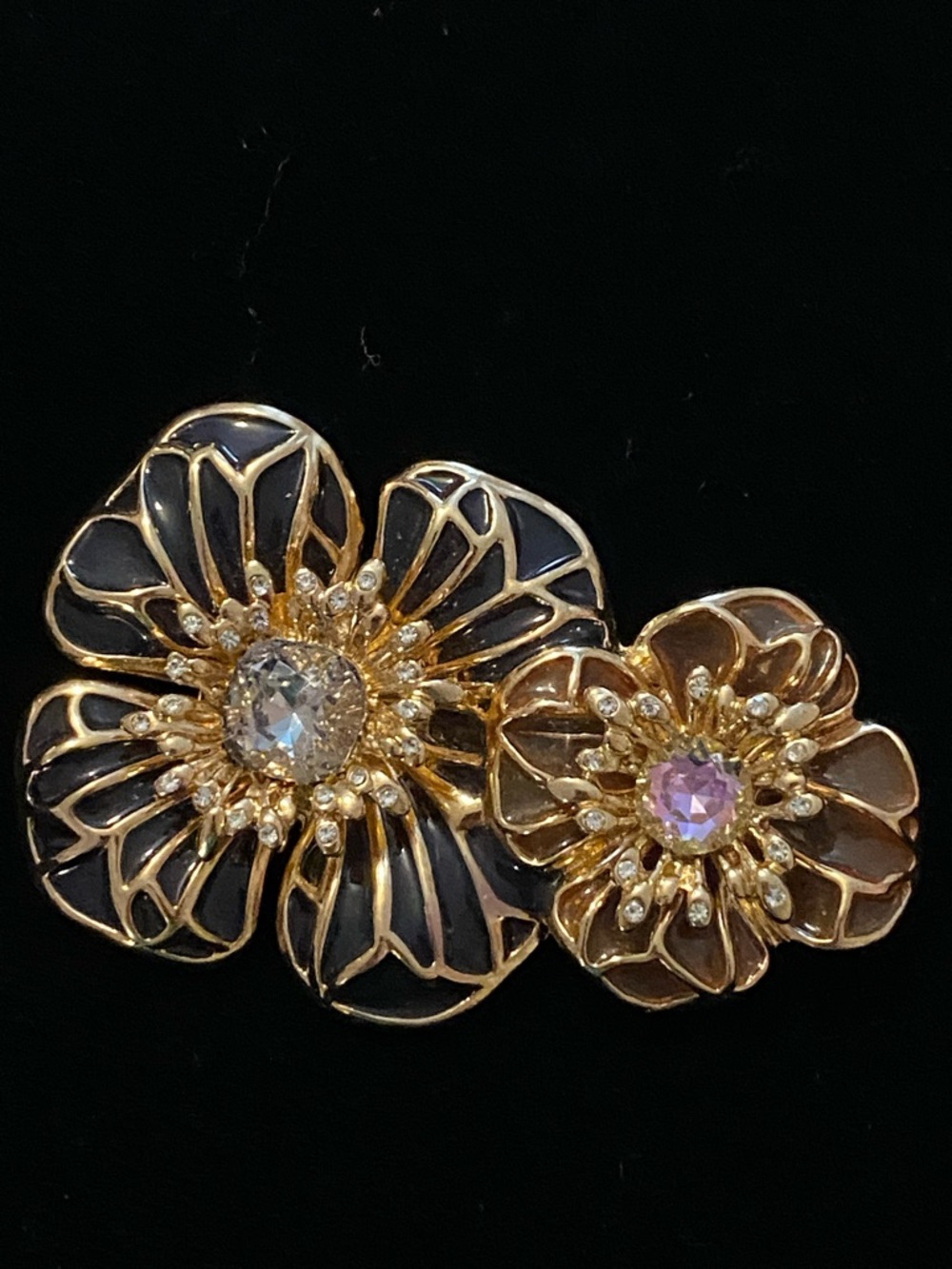 Napier Gold Floral Brooch with Pale Pink & Gray Enamel - Picture 2 of 7